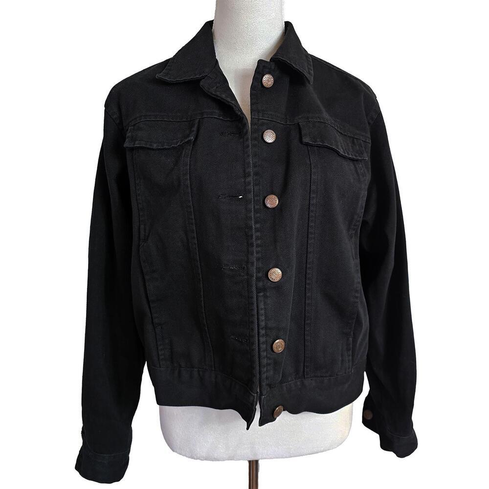 Bill Blass Jeans Black Denim Distressed Jacket Women's Medium Flawed